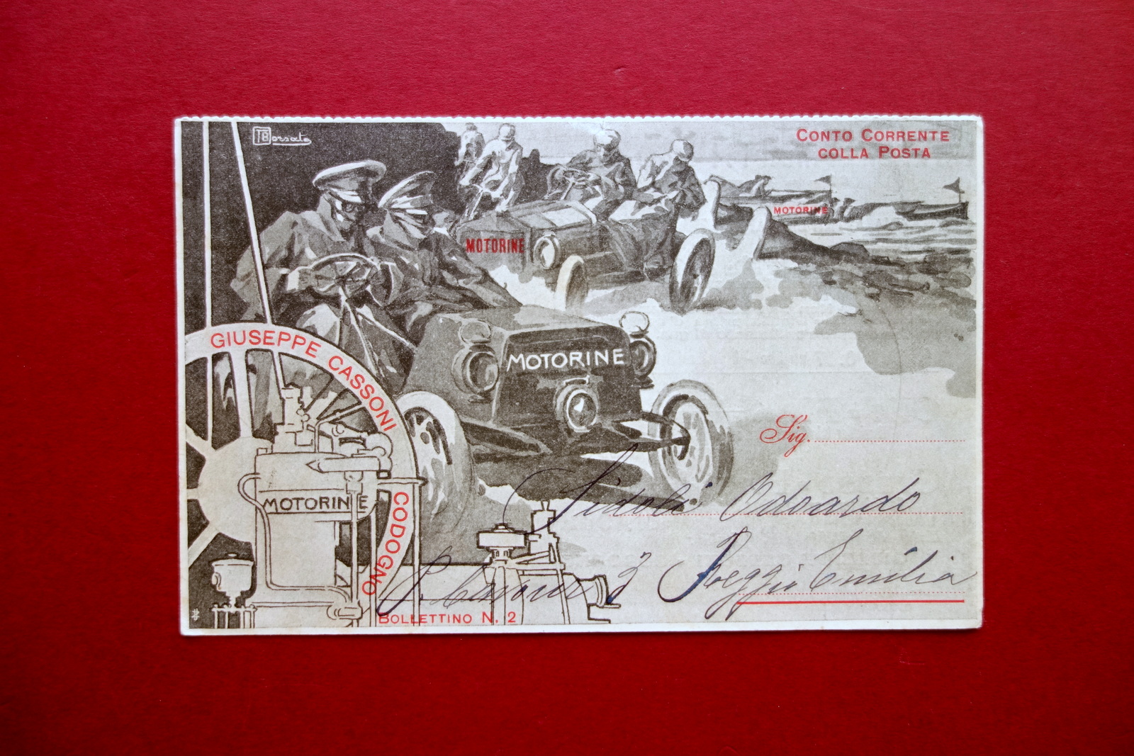 Cartolina Pubblicit‡ Motorine Benzina Tripla Raffinazione G. Cassoni Borsato