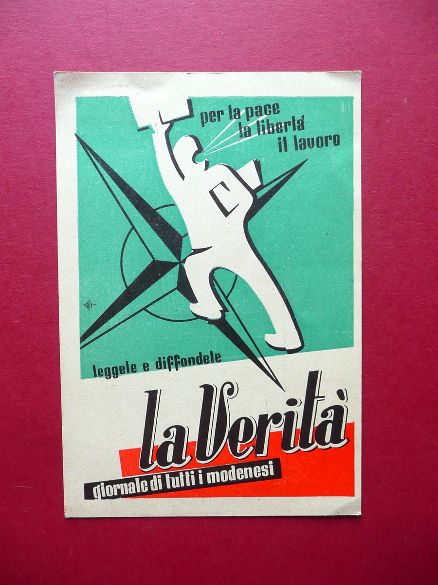 Cartolina Pubblicit‡ Quotidiano La Verit‡ Modena PCI 1950 Rara Originale