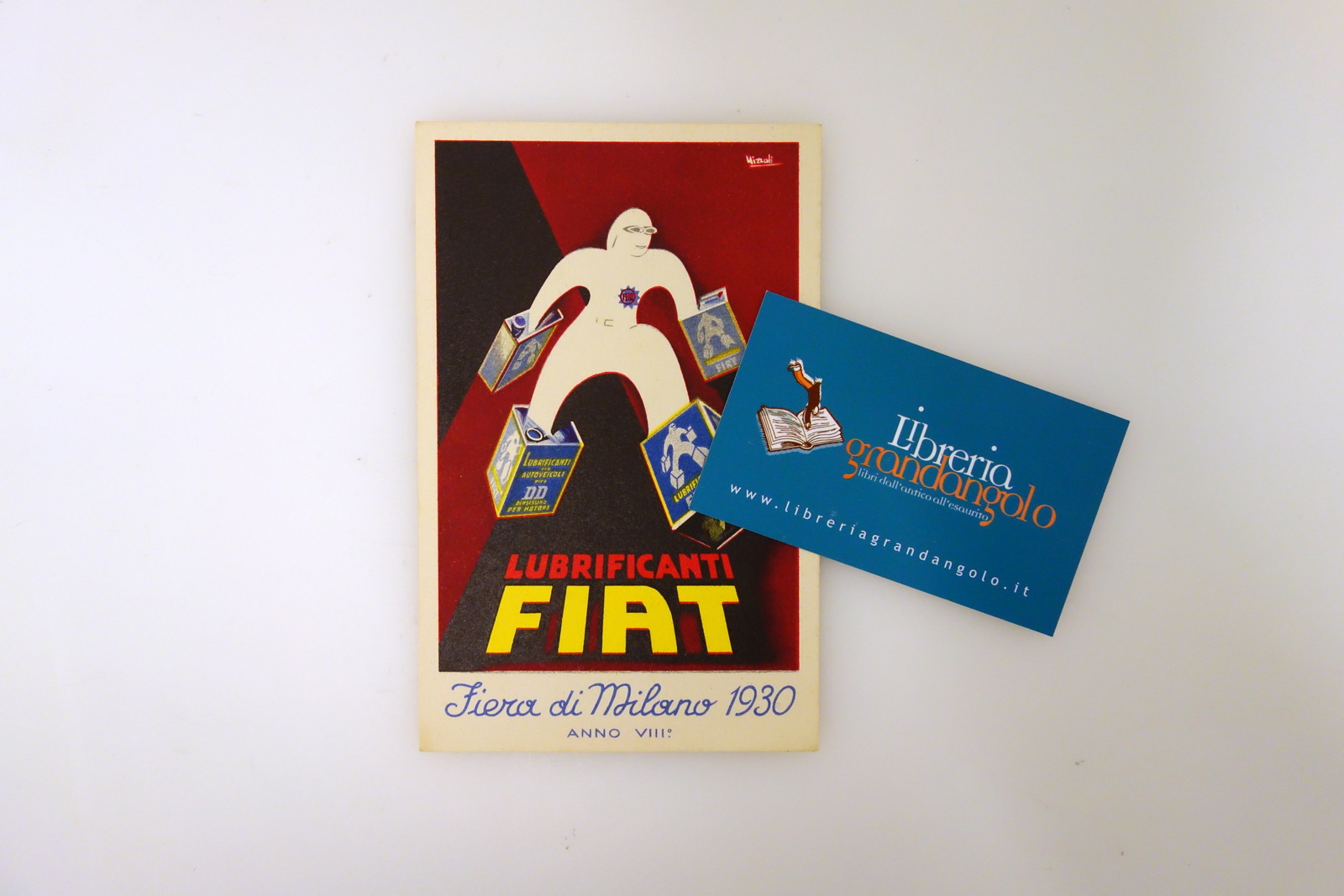 Cartolina Pubblicitaria Lubrificanti FIAT Fiera di Milano 1930 Nizzoli Gros