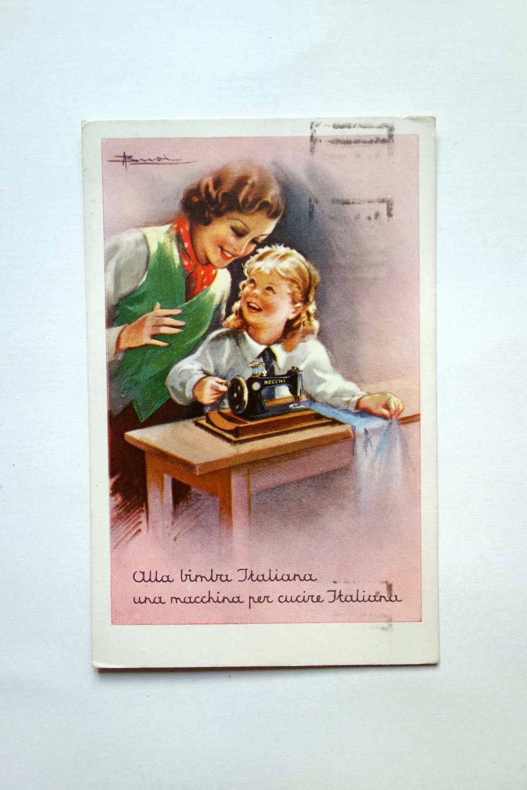 Cartolina Pubblicitaria Necchi Macchine da Cucire Viaggiata 1938 Busi