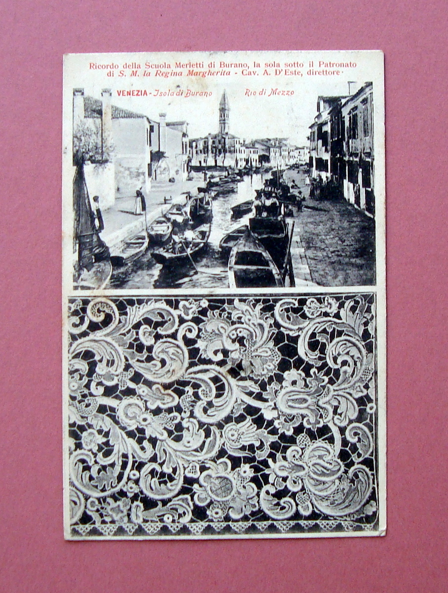 Cartolina Ricordo Scuola Merletti Burano 1908 viaggiata