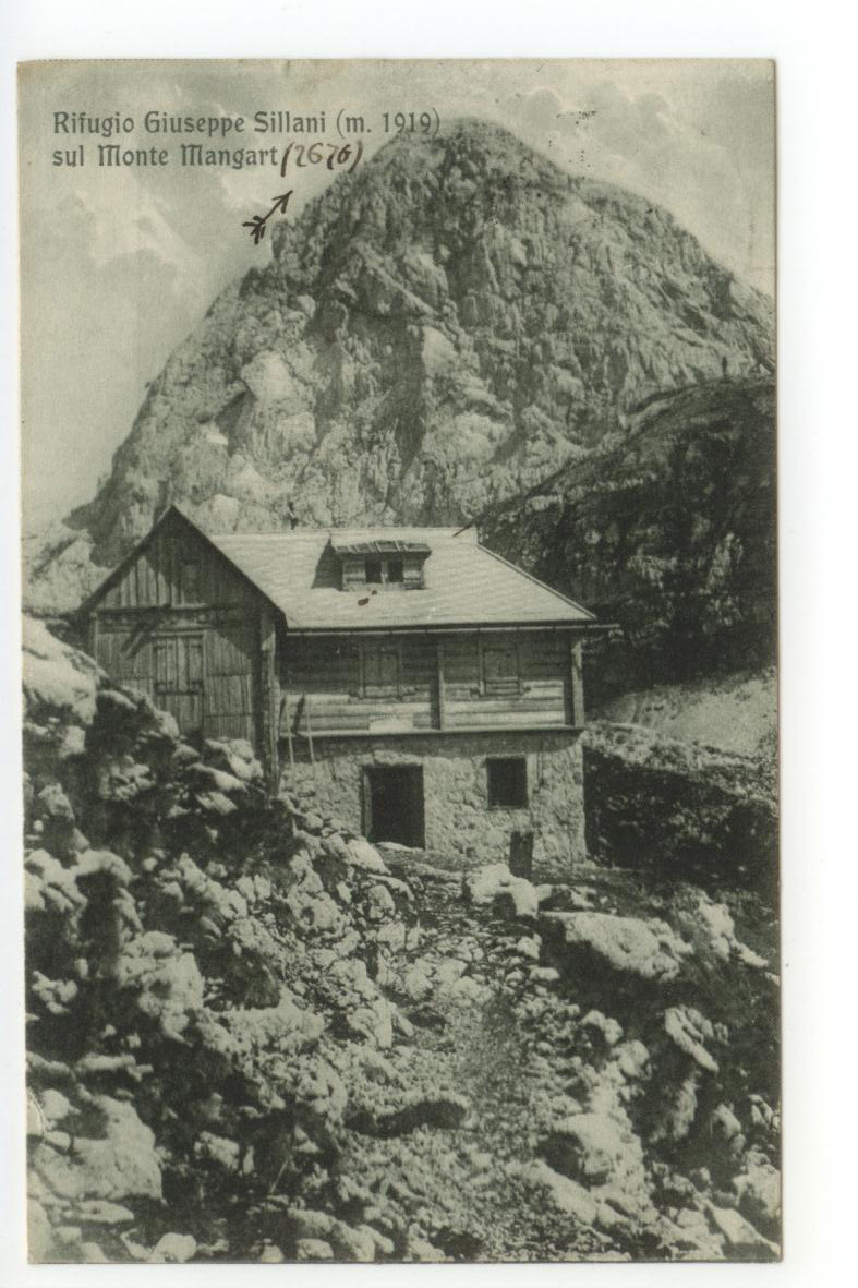 Cartolina Rifugio Giuseppe Sillani sul Monte Mangart 1913 viaggiata Slovenia