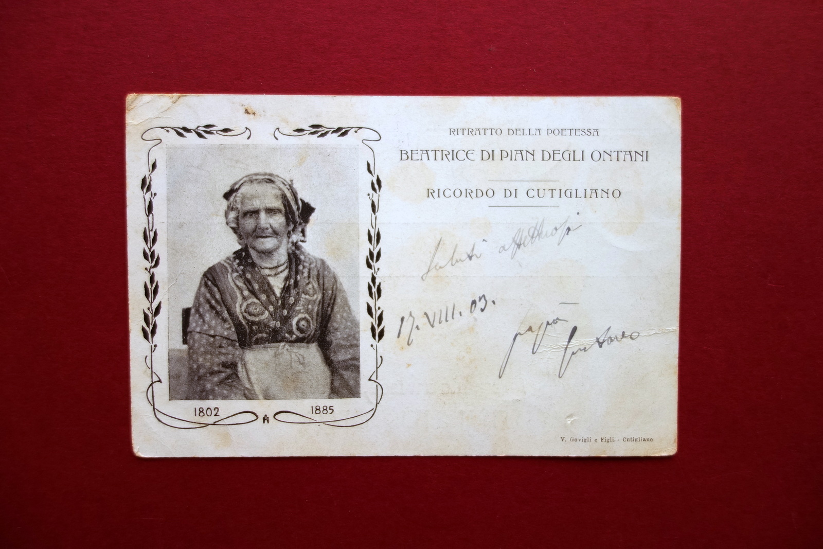 Cartolina Ritratto Poetessa Beatrice di Pian degli Ontani Cutigliano 1903