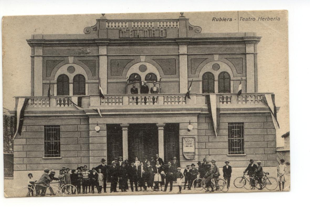 Cartolina Rubiera Teatro Herberia 1927 viaggiata Reggio Emilia