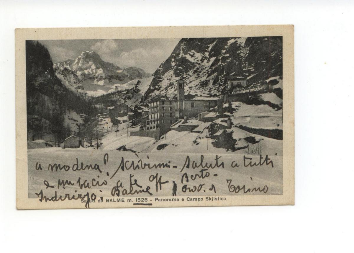 Cartolina Saluti da Balme Panorama e Campo Skjistico 1932 viaggiata