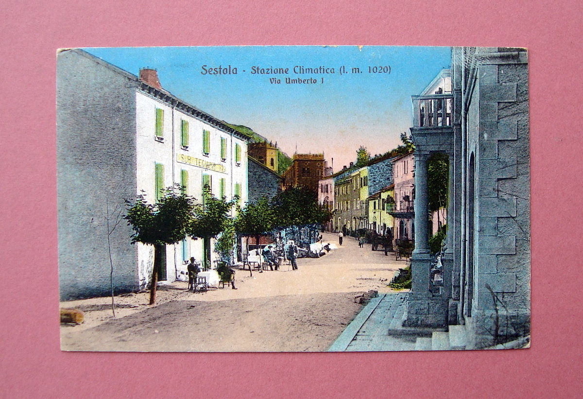 Cartolina Sestola bella colorata animata viaggiata 1917 stazione climatica