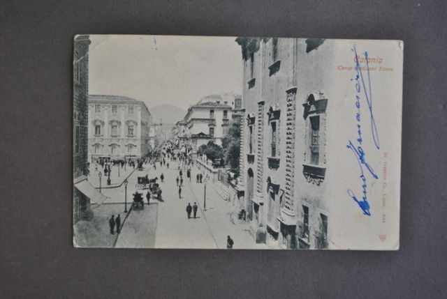 Cartolina Sicilia Catania Corso Stesicoro Etnea Animata Carrozze 1900