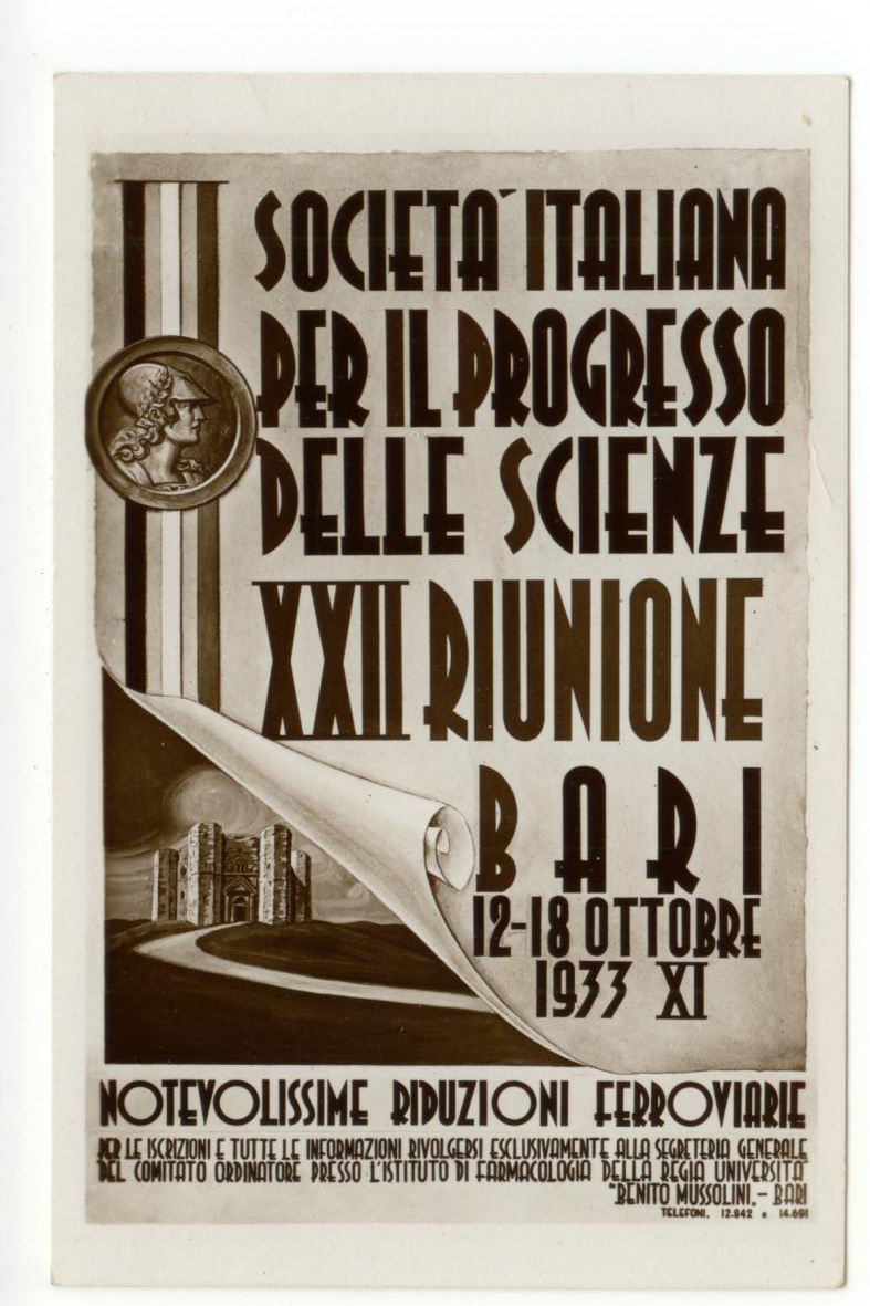 Cartolina Societ‡ Italiana Per Il Progresso delle Scienze 1933 non …