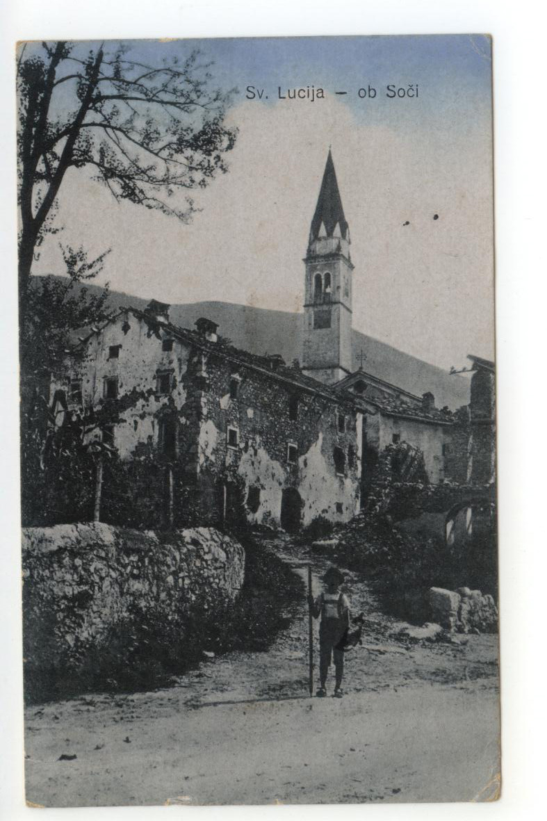 Cartolina Sv. Lucija ob Soci 1923 viaggiata Slovenia Santa Lucia