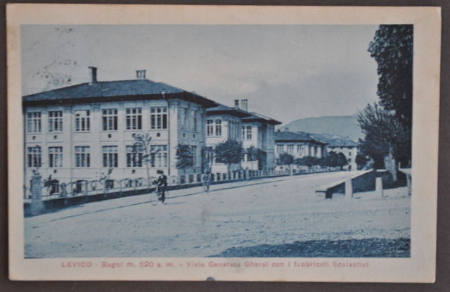 Cartolina Trentino Levico Bagni Fabbricati Scolastici Scuole Bici Ghersi 1923