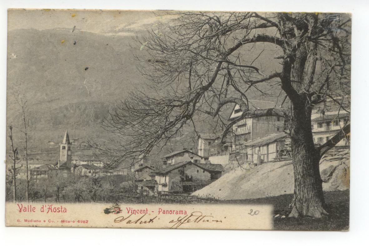 Cartolina Valle d'Aosta S. Vincent Panorama 1902 viaggiata