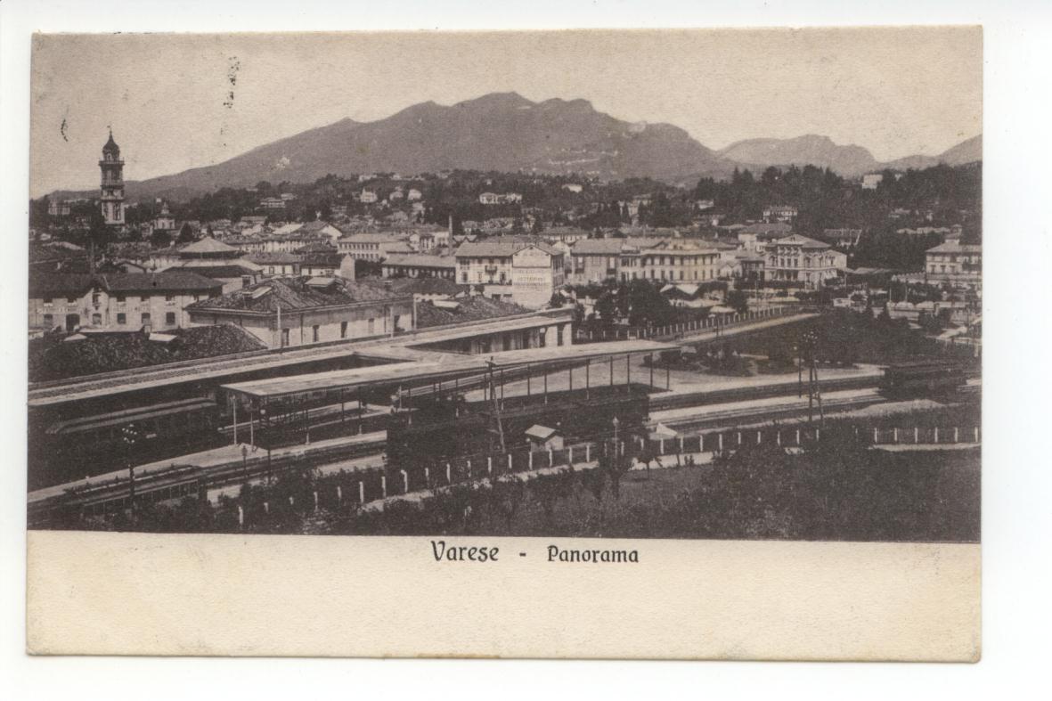 Cartolina Varese Panorama 1906 viaggiata stazione tram elettrico