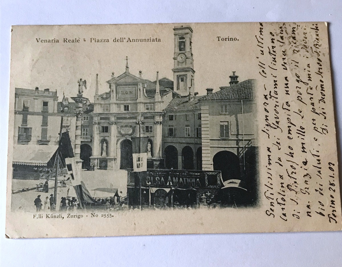 Cartolina Venaria Reale Piazza Dell'Annunziata Torino 1902 Kunzli Zurigo