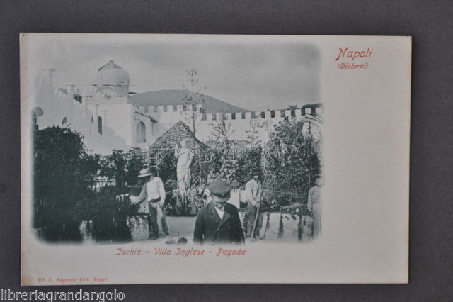 Cartoline Napoli Campania Ischia Villa Inglese Pagoda Giardini Animata 1910