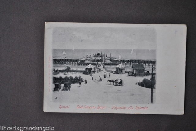 Cartoline Romagna Rimini Stabilimento Bagni Ingresso Rotonda Mare Calesse 1910