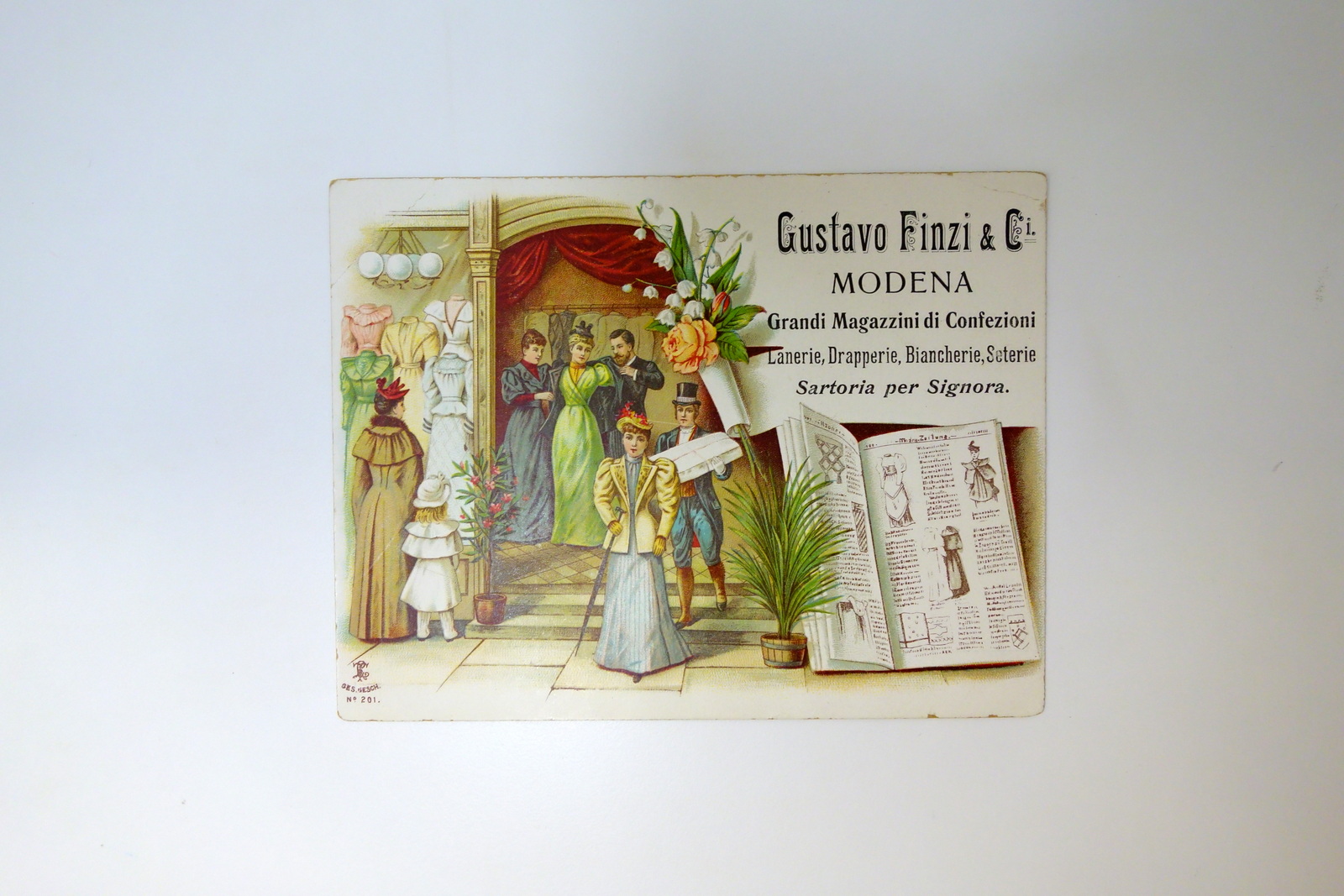 Cartoncino Cromolitografico Gustavo Finzi Modena Lana Seta Biancheria 1904