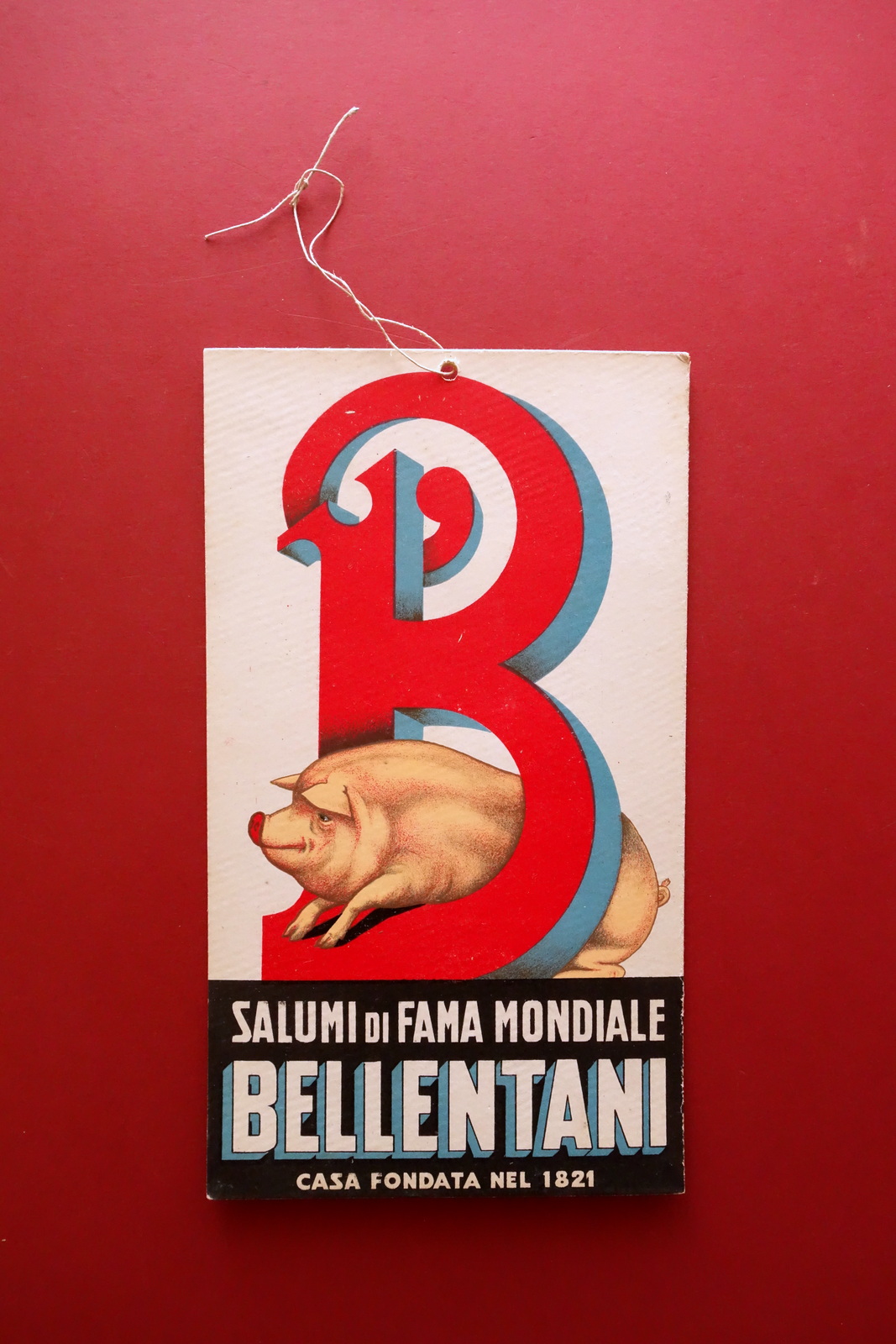 Cartoncino Pubblicitario Bellentani Salumi di Fama Mondiale Originale Anni '50