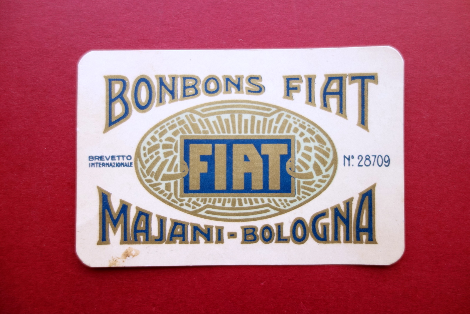 Cartoncino Pubblicitario Bonbons Fiat Majani Bologna Primo '900 Cromolitografia