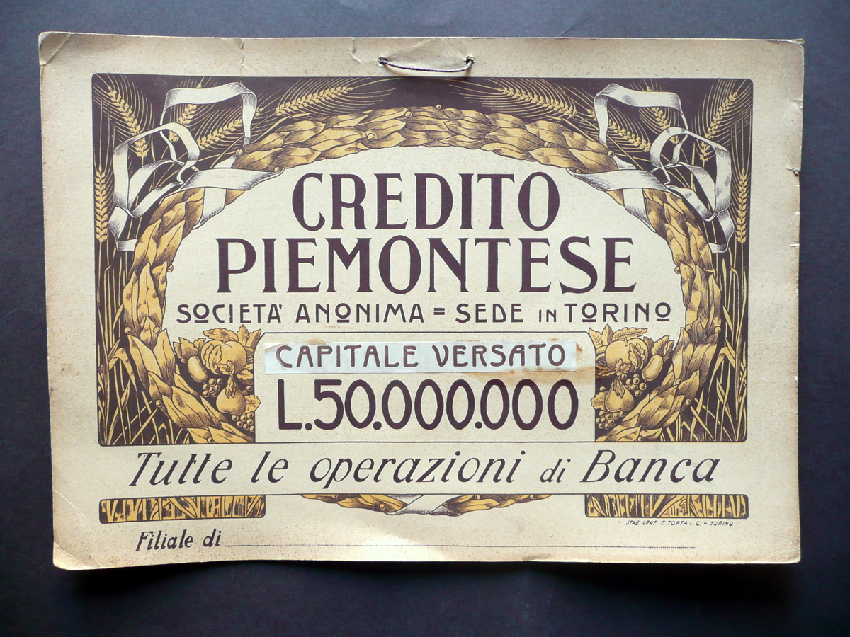 Cartoncino Pubblicitario Credito Piemontese Societ‡ Anonima Torino Primo '900