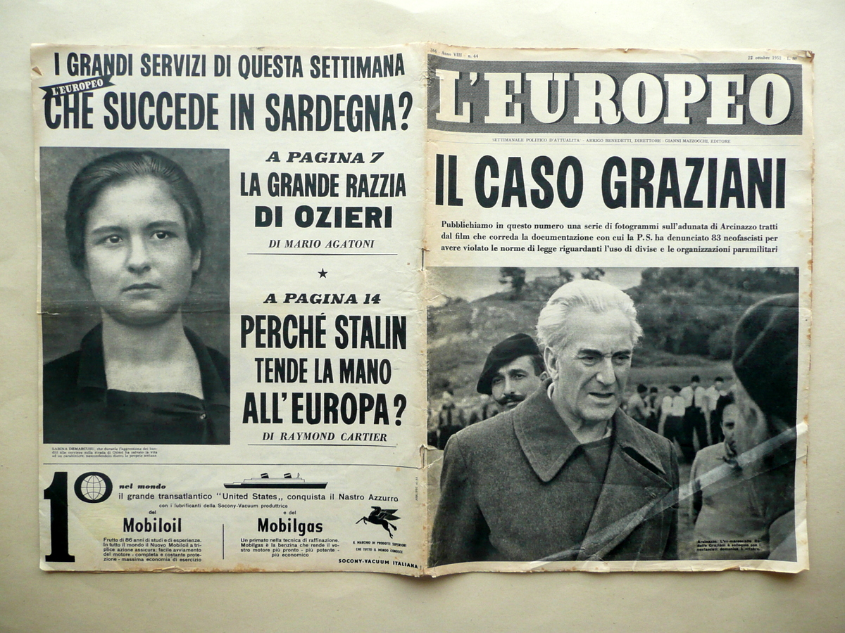 Caso Graziani Arcinazzo L'Europeo Settimanale Anno VIII Numero 44 22/10/1952