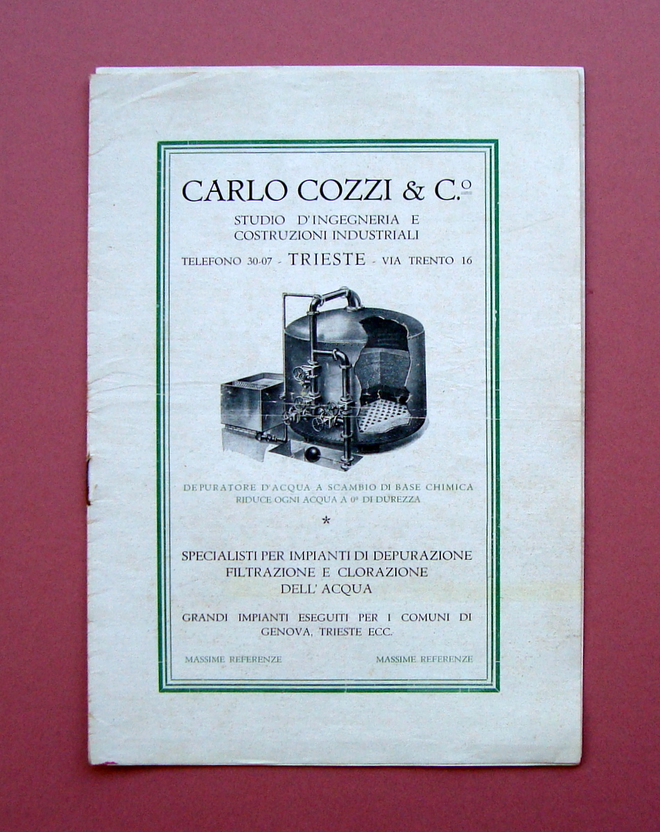 Catalogo 1930 Depuratori Carlo Cozzi Trieste filtrazione clorazione acqua