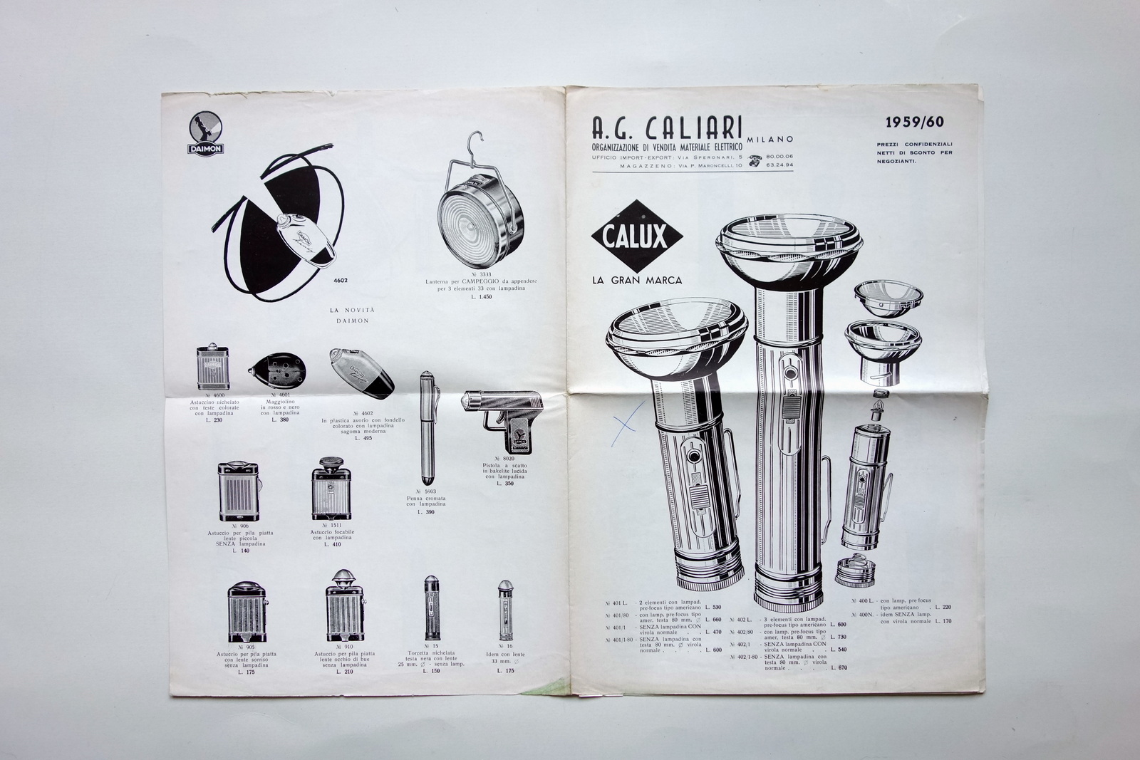 Catalogo Caliari Milano Materiale Elettrico Calux Pile 1959-1960