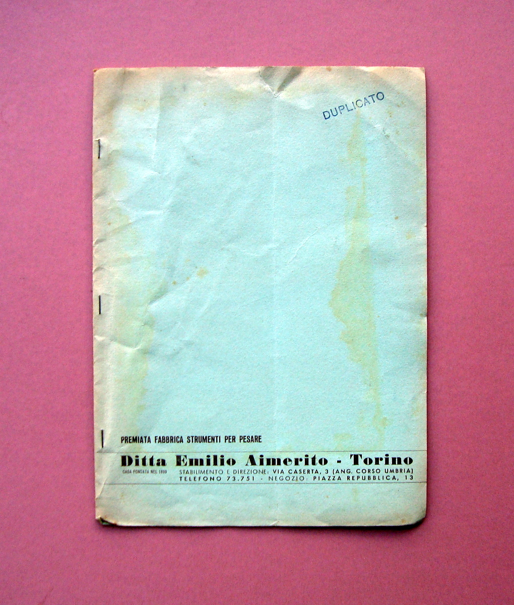 Catalogo Ditta Emilio Aimerito Torino Strumenti per pesare bilance