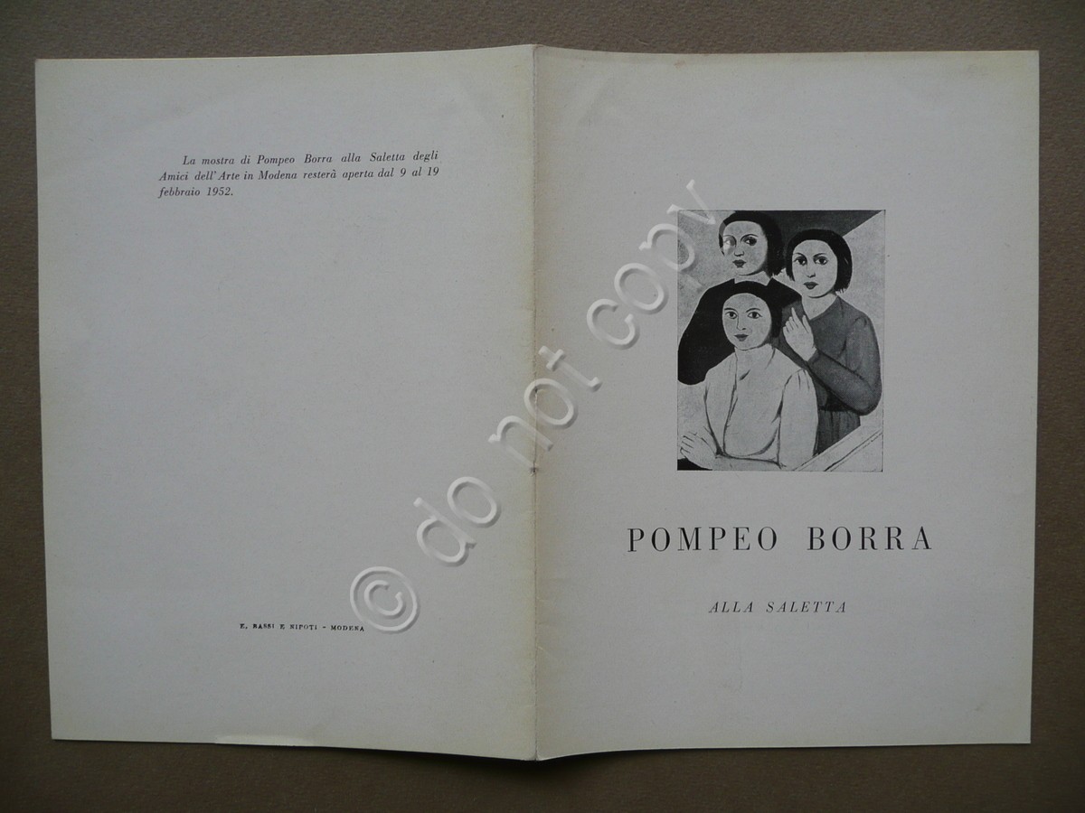 Catalogo Pompeo Borra alla Saletta Amici dell'Arte Modena 1952 Testo …