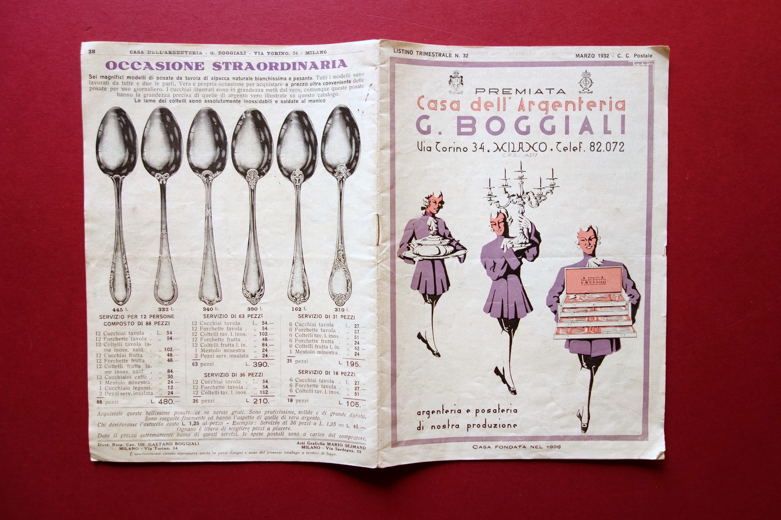 Catalogo Premiata casa dell'Argenteria Boggiali Milano 1932 Posate Servizi