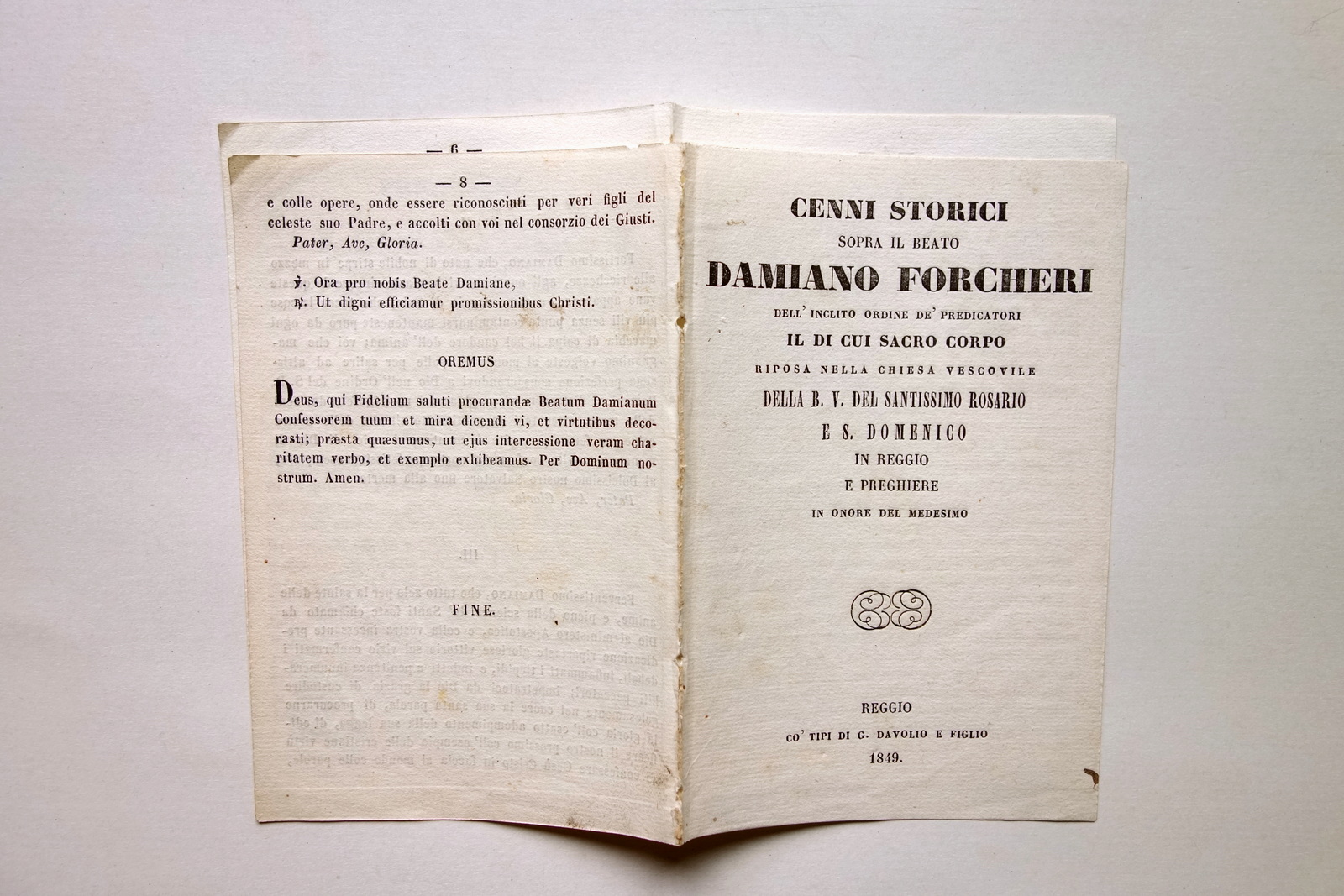 Cenni Storici Sopra il Beato Damiano Forchieri Davolio Reggio Emilia …