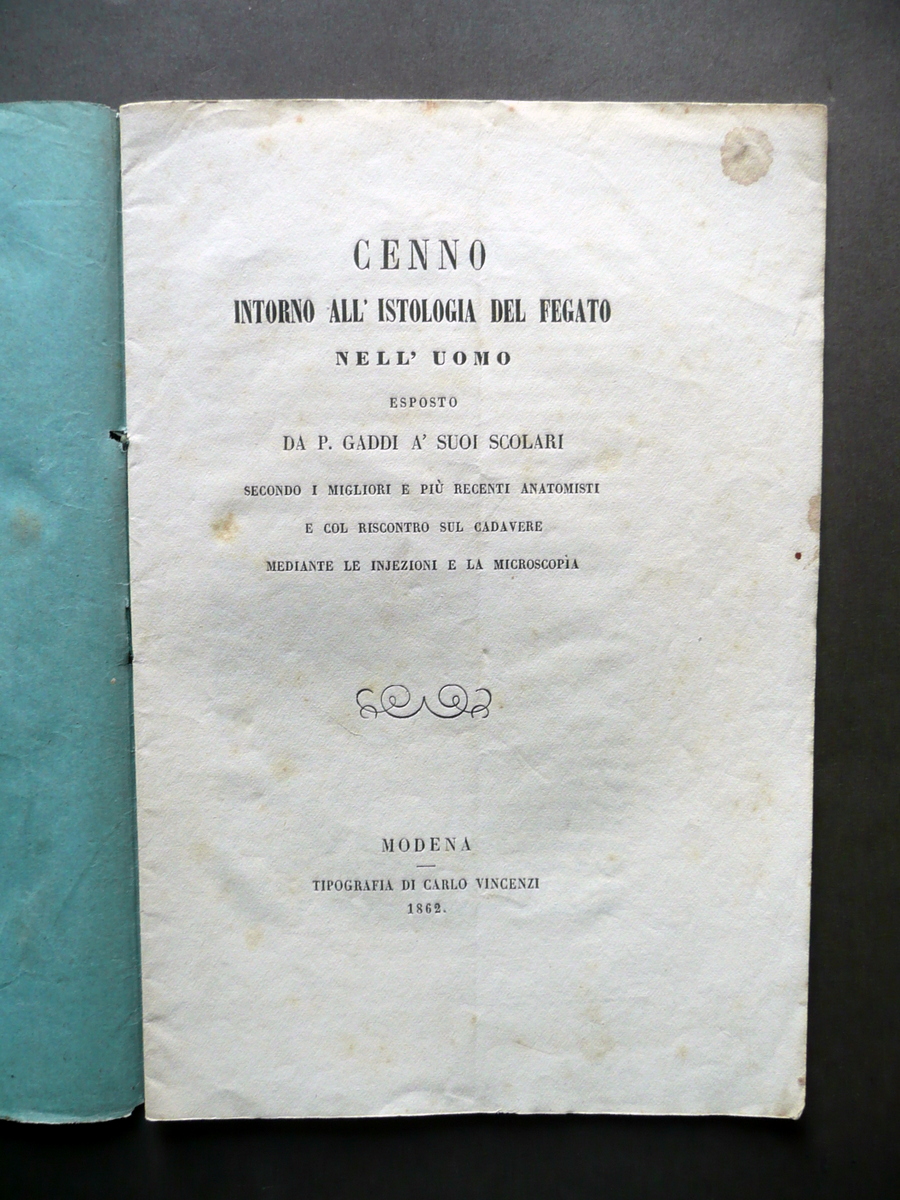 Cenno Intorno all'Istologia del Fegato nell'Uomo P. Gaddi Vincenzi Modena …