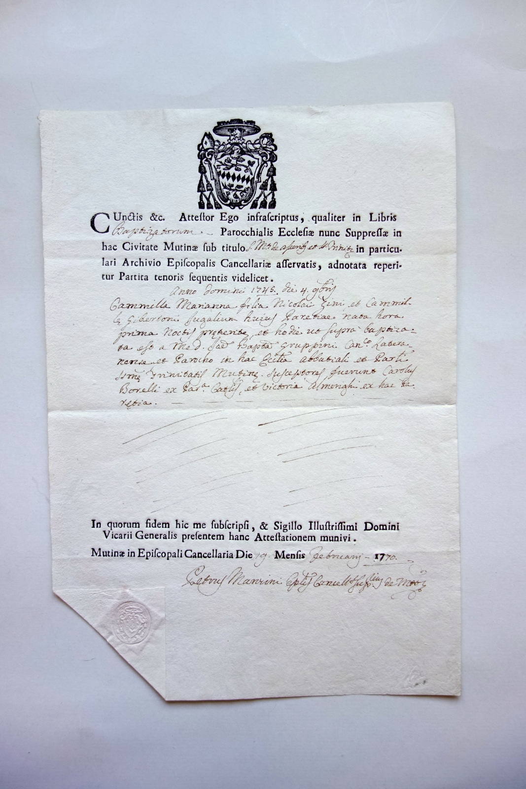 Certificato di Matrimonio Reale Parrocchia di San Domenico Modena 1839 …