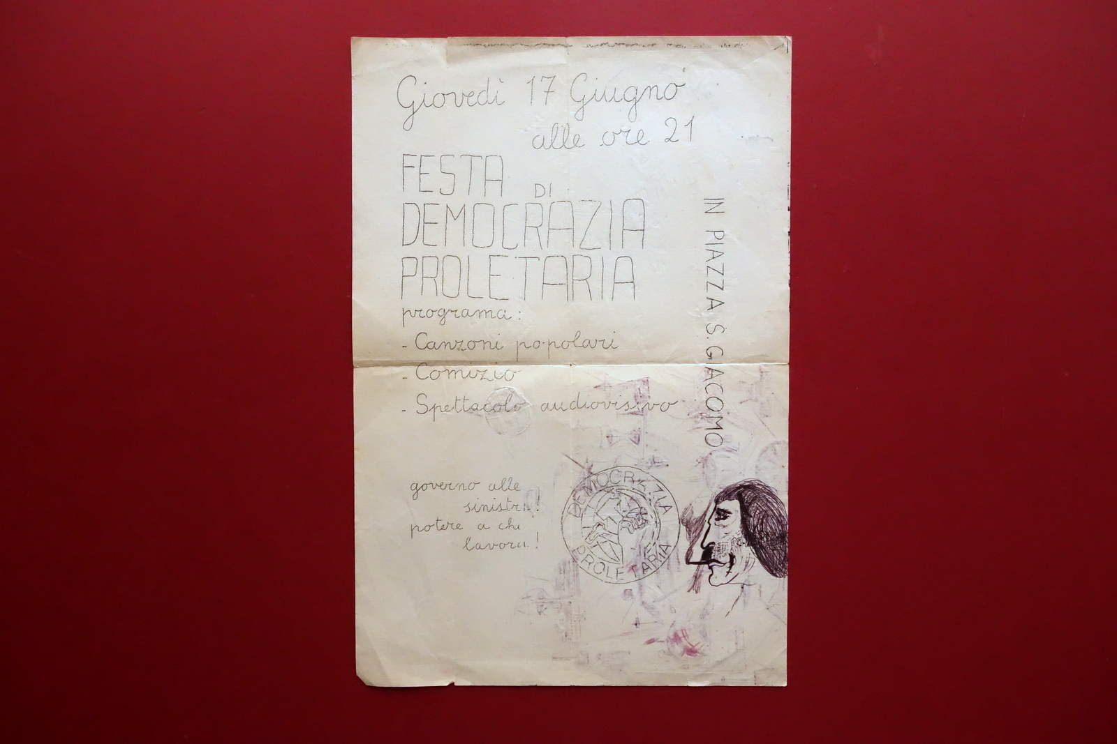 Ciclostilato Contestazione Festa Democrazia Proletaria Modena Piazza S. Giacomo