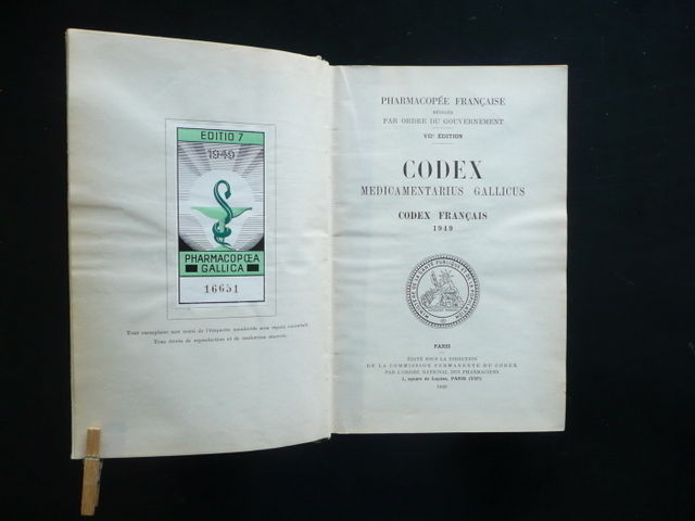 Codex Medicamentarius Gallicus Farmacopea Francese Chimica Farmacia 1949