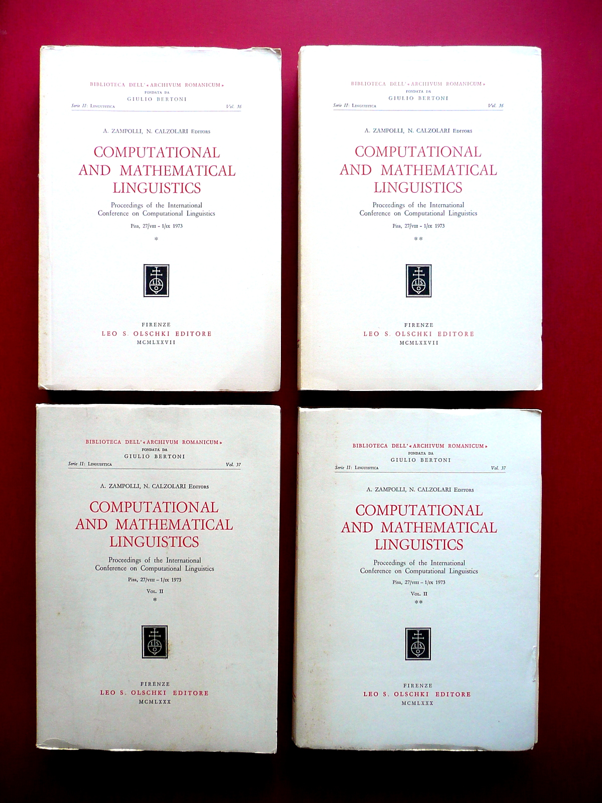 Computational and Mathematical Linguistics Olschki 1977 2 Volumi 4 Tomi …