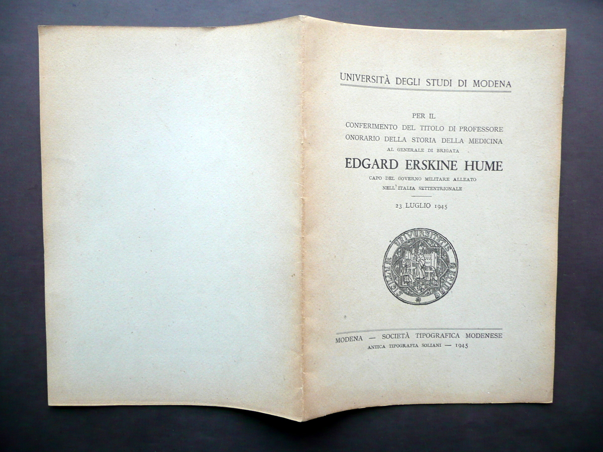 Conferimento Titolo Professore Onorario Storia della Medicina Hume Modena 1945