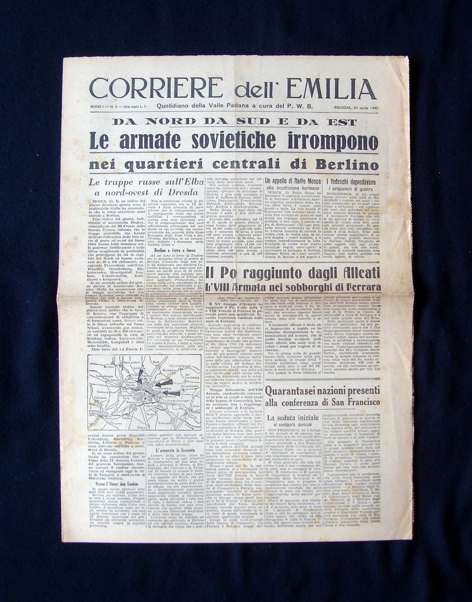 Corriere dell'Emilia 24 04 1945 Armate Sovietiche a Berlino Radio …