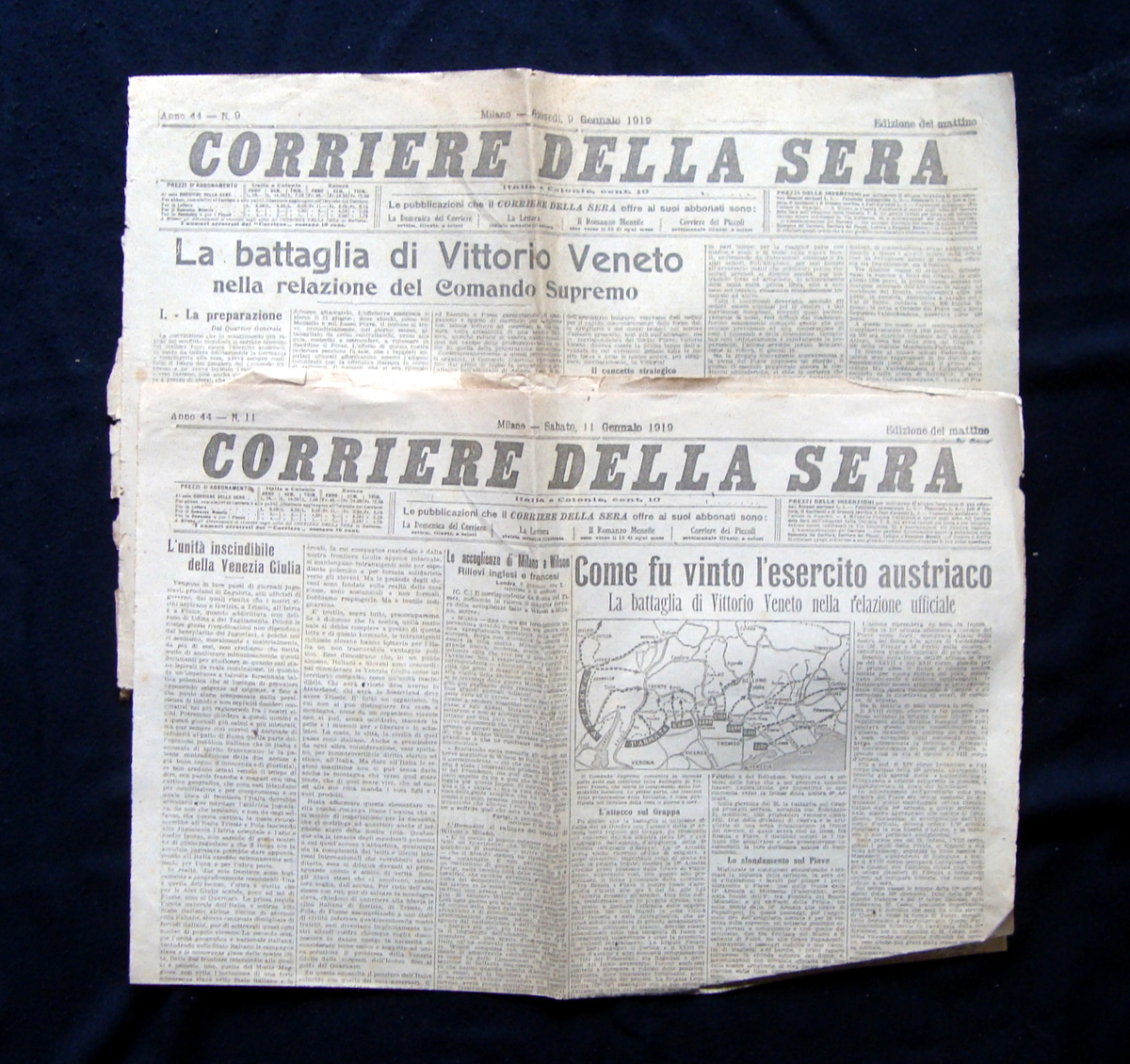 Corriere della Sera 1919 due Prime Pagine Vittorio Veneto Esercito …