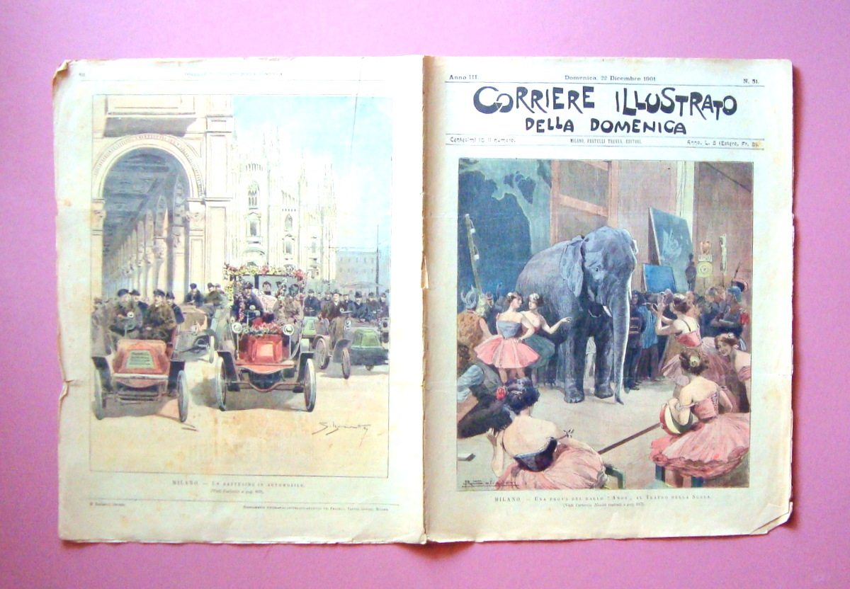Corriere Illustrato Domenica 1901 Ballo "Amour" Teatro Scala-Battesimo in Auto