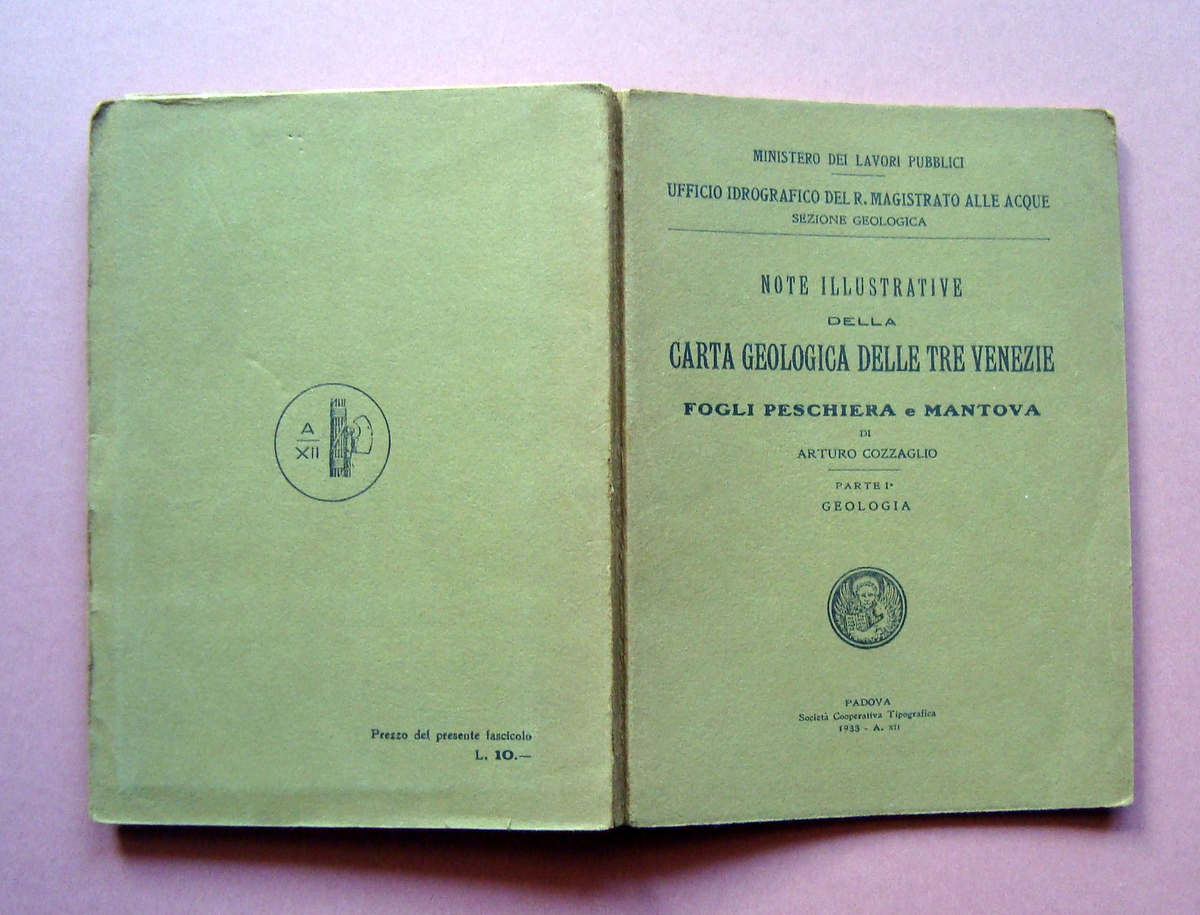Cozzaglio Note Carta Geologica Tre Venezie Peschiera Mantova 1933 Padova