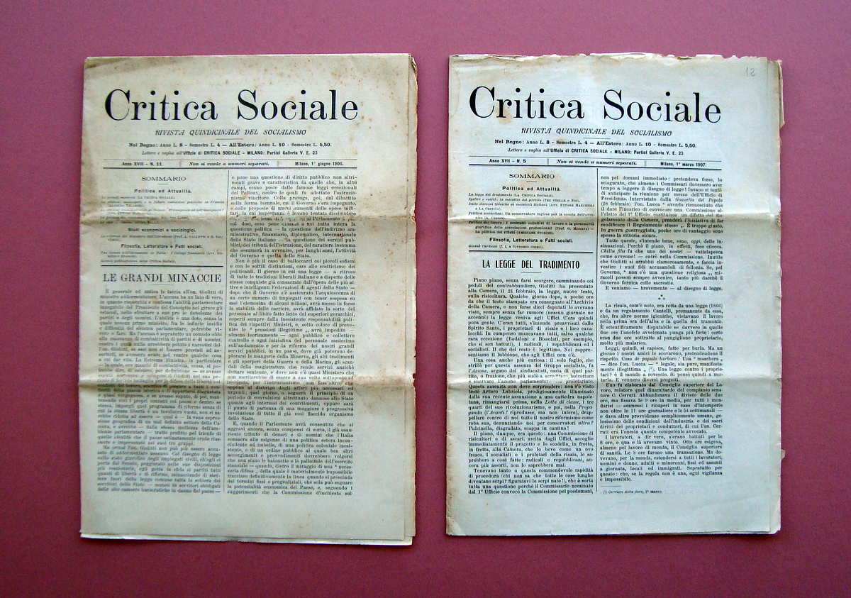 Critica Sociale due numeri 1907 1908 quindicinale socialista politica attualit‡