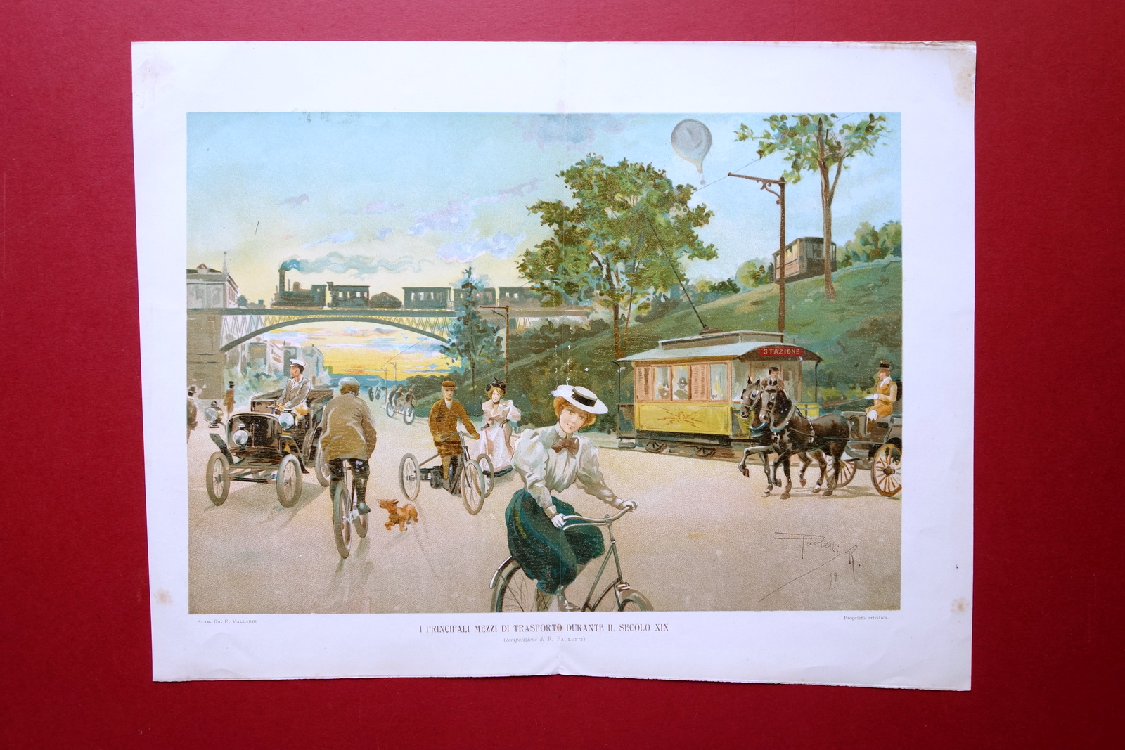 Cromolitografia Principali Mezzi di Trasporto durante XIX Secolo Vallardi 1899