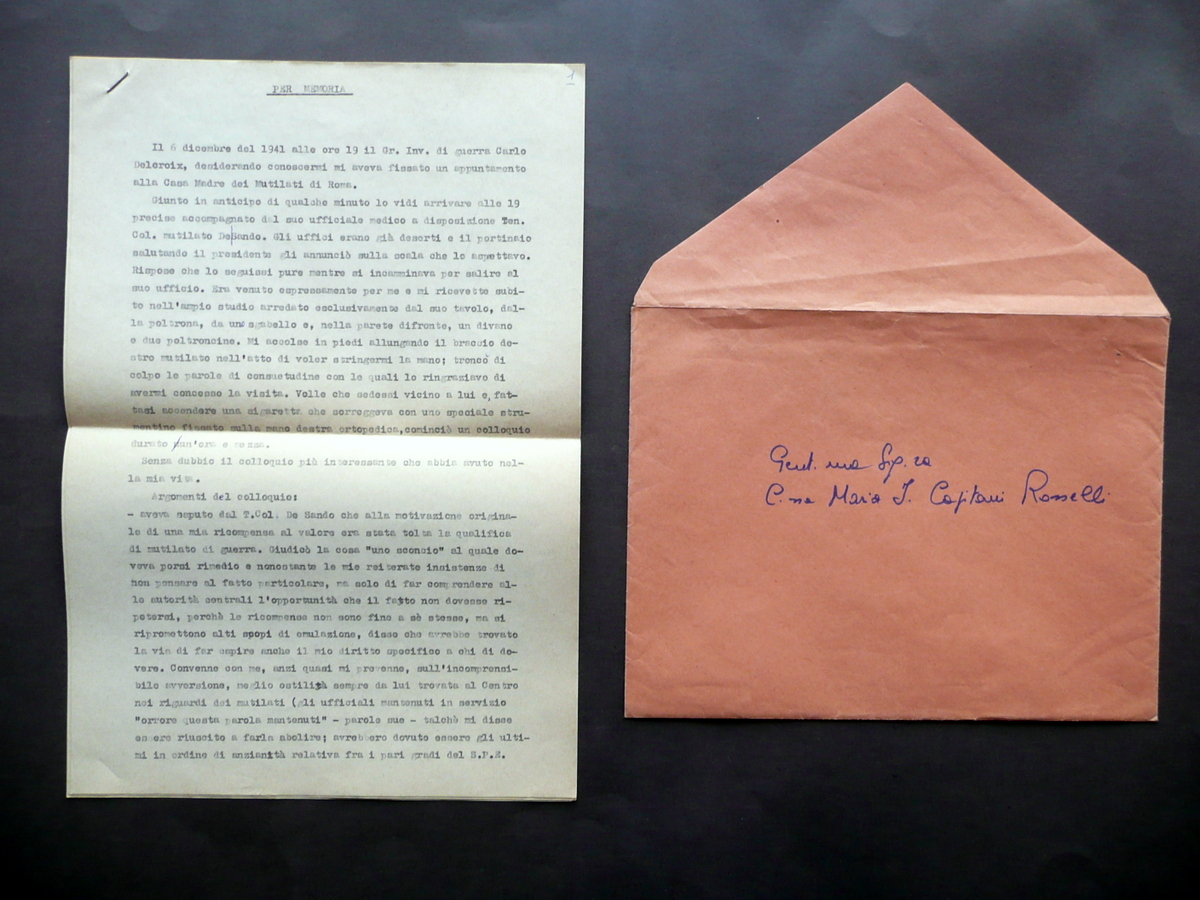 Dattiloscritto Colloquio con Carlo Delcroix Inedito 1941 Capitani Rosselli