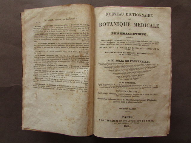 De Fontenelle Dictionnaire Botanique Medicale Atlante Botanico Fitoterapia 1836