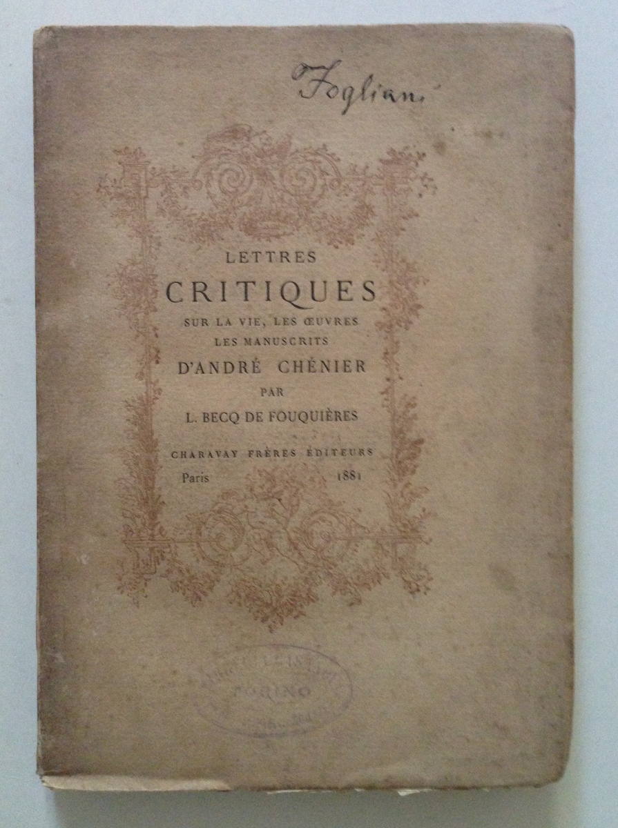 DE FOUQUIERES LETTRES CRITIQUES SUR LA VIE LE OEVRES MANUSCRITS …