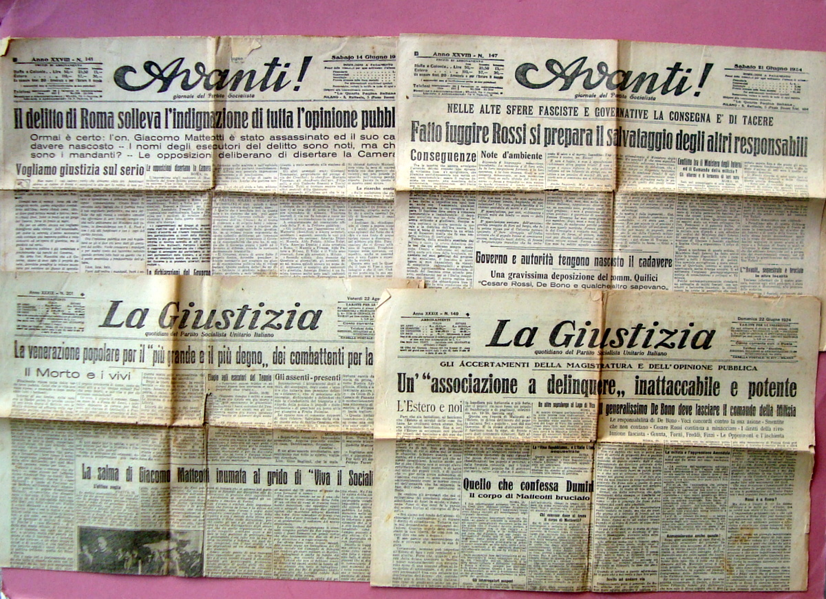 Delitto Matteotti 1924 4 giornali completi 2 numeri Avanti 2 …