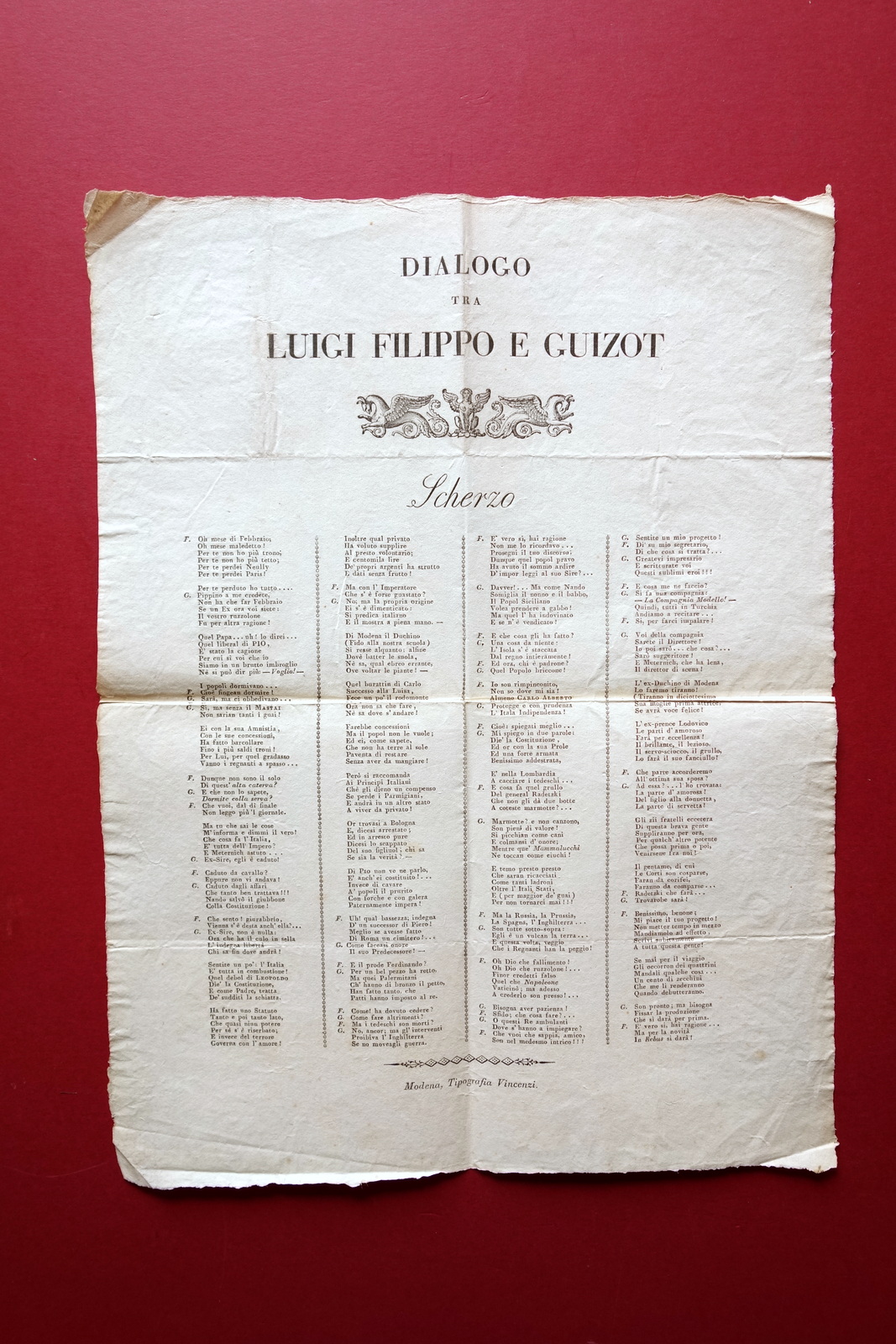 Dialogo tra Luigi Filippo e Guizot Scherzo Foglio Volante Satira …