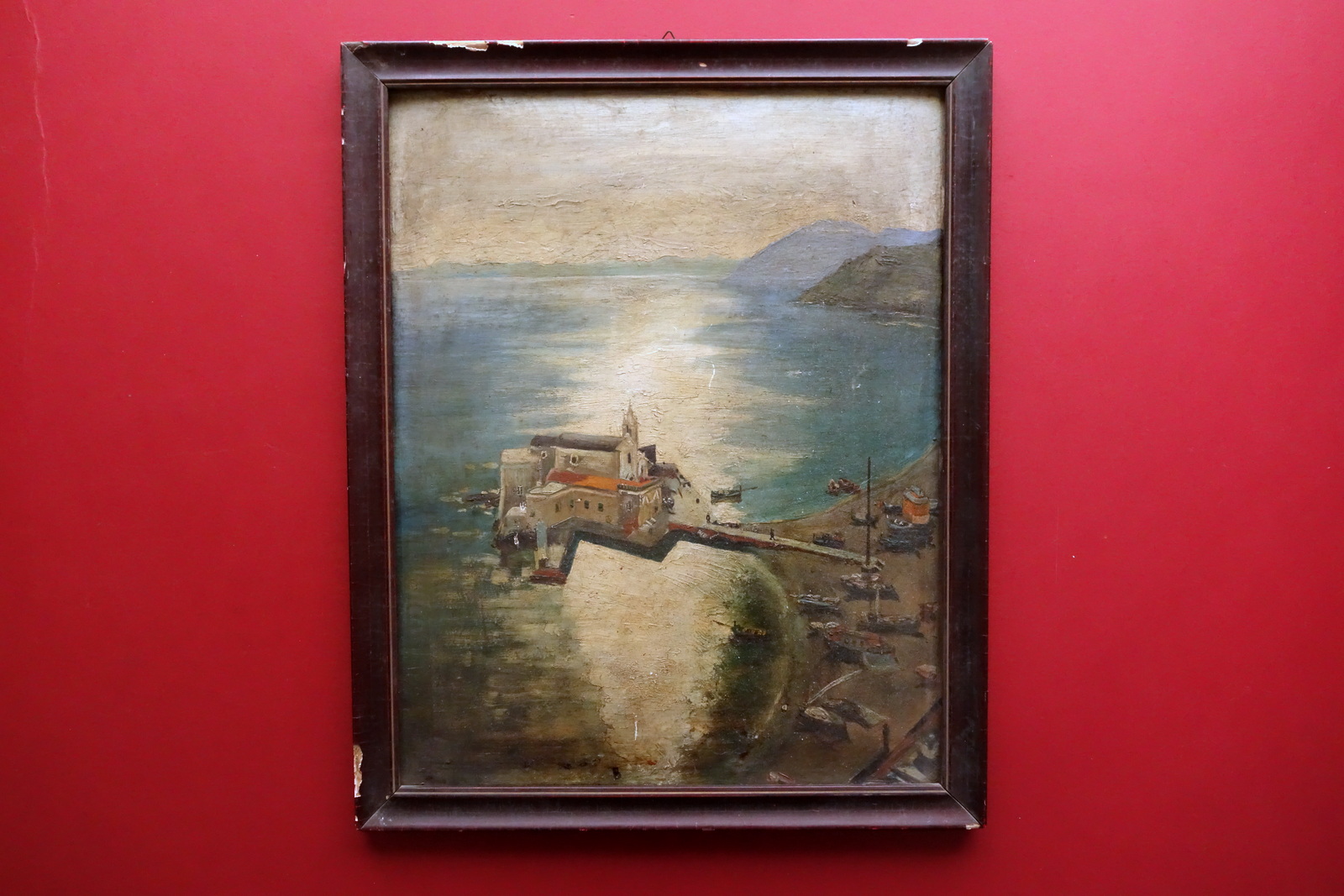 Dipinto a Olio su Cartone Lipari Porto Anni '30 Circa …