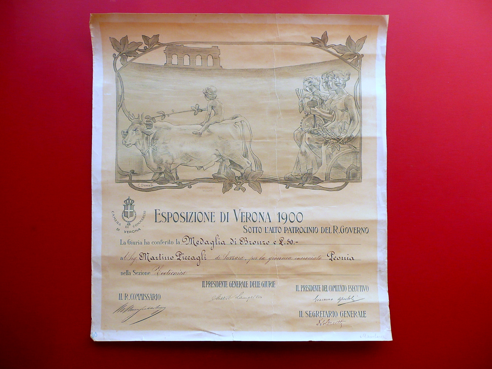 Diploma Esposizione di Verona 1900 Premio Giovenca Incrociata Chappuis Donati