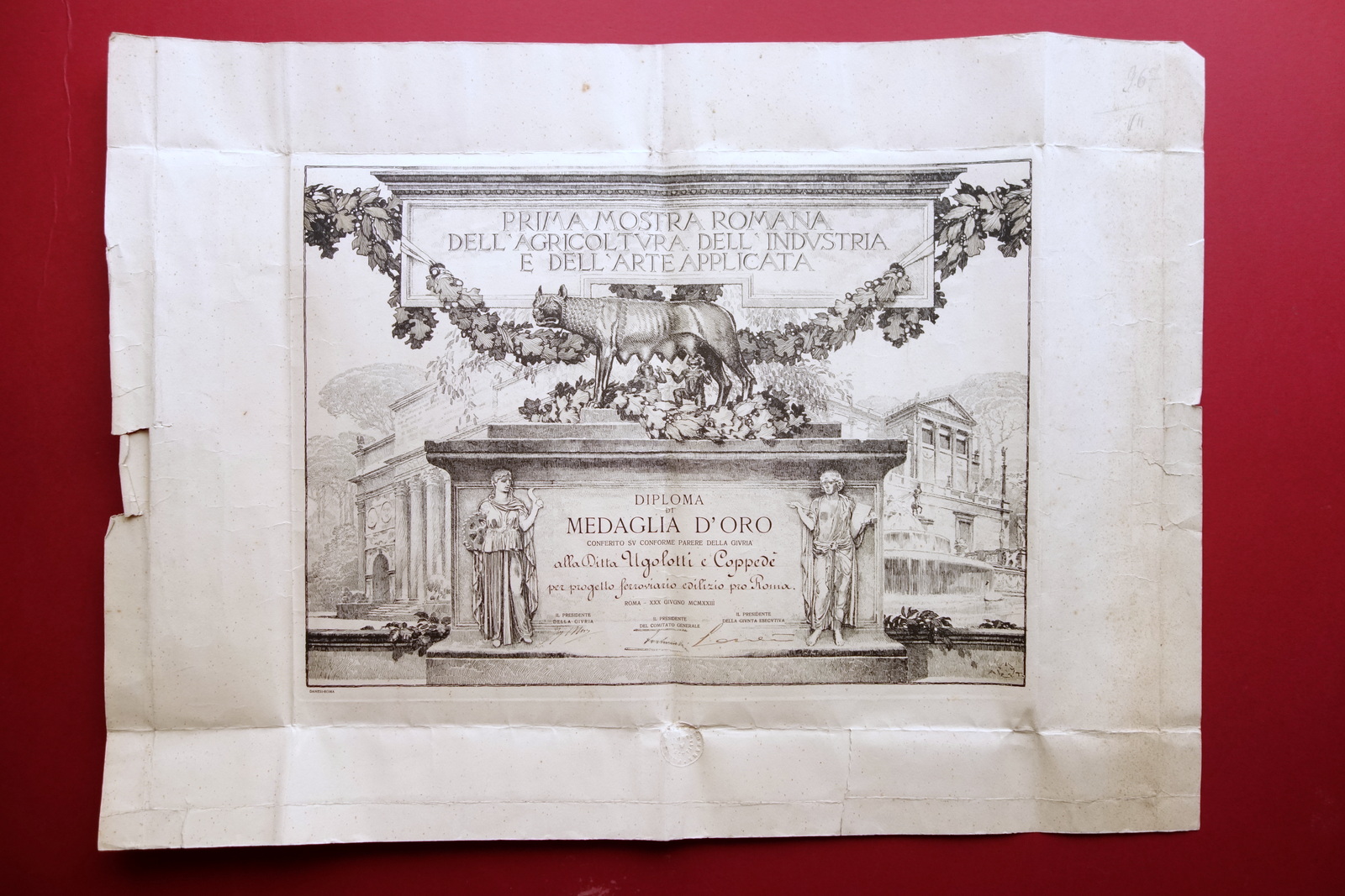 Diploma I∞ Mostra Romana dell'Agricoltura Industria Arte Applicata CoppedË 1923